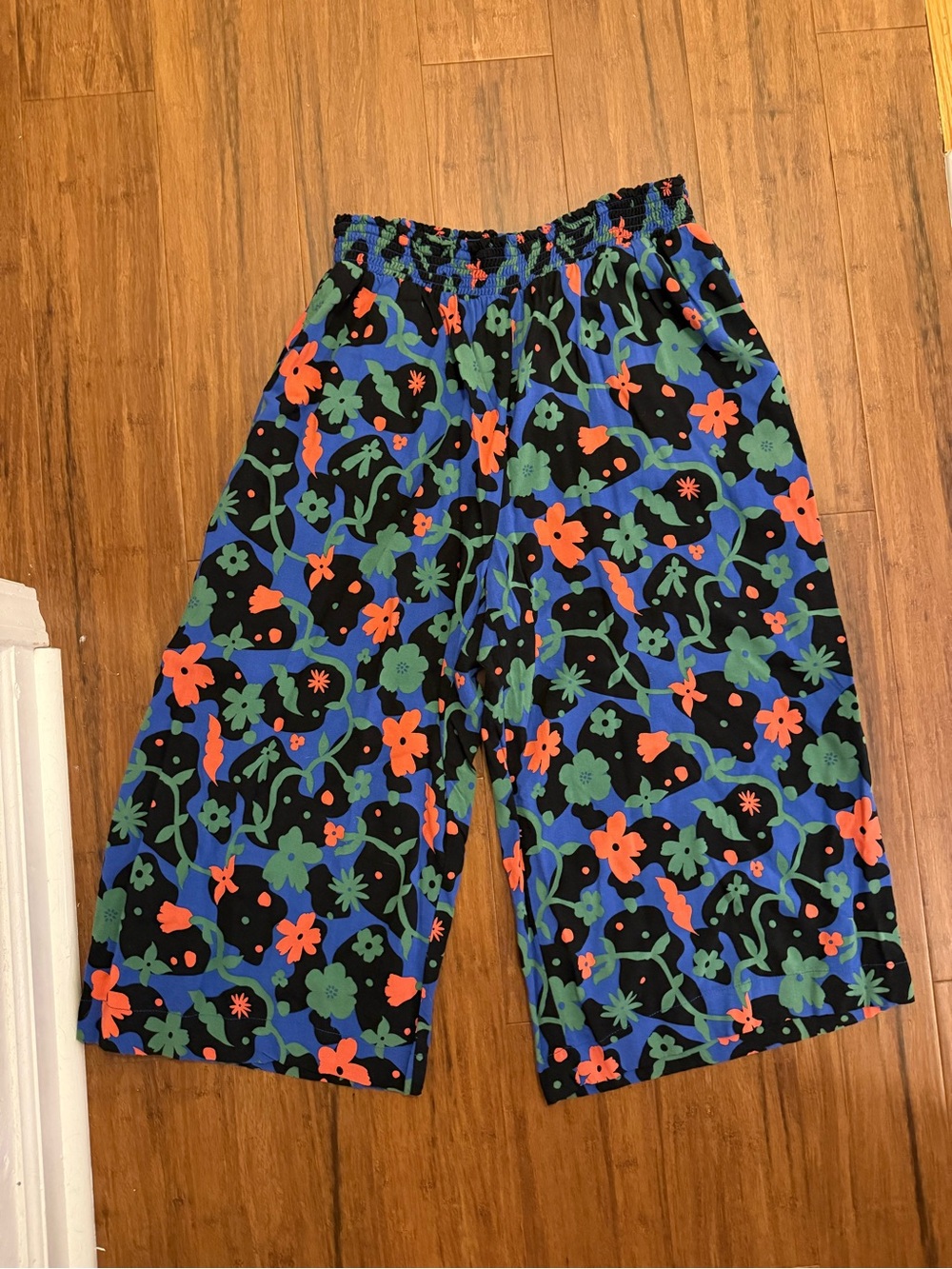 Target Black Cropped Pants with Blue, Green & Orange Floral Print